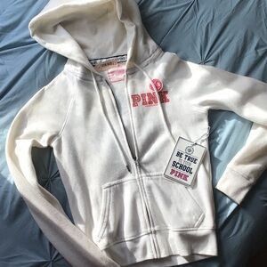 PINK Victoria's Secret White Hoodie with Pink Logo